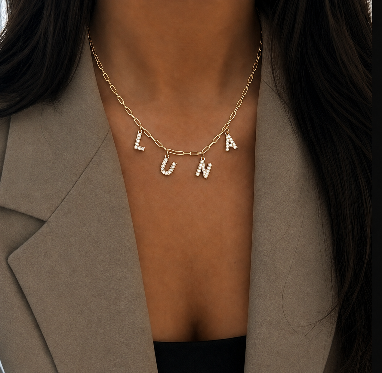 Collier Fantasia chaine trombone or - personnalisable
